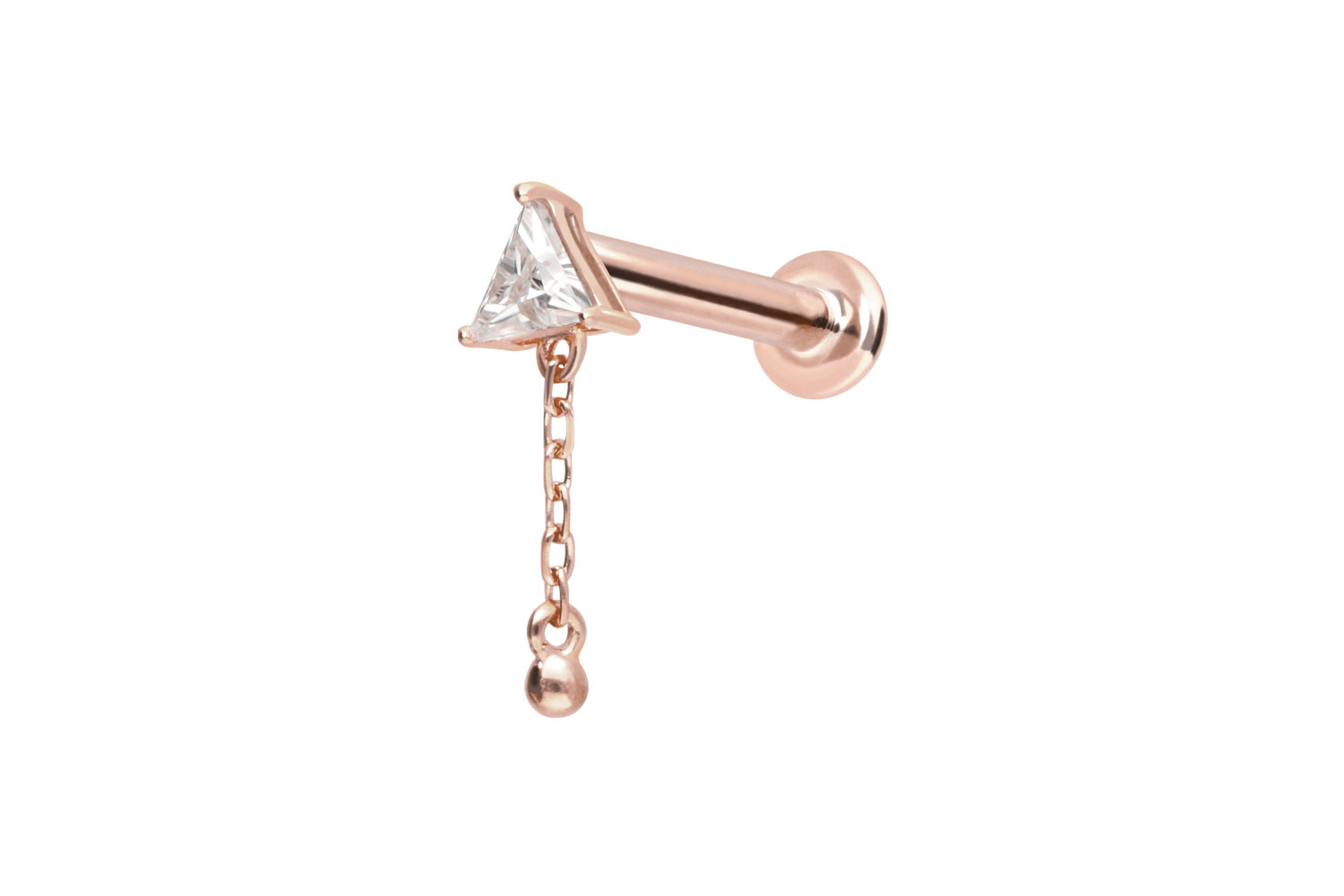 14 Karat Gold Labret Piercing mit Push Fit MOISSANIT-DREIECK + KETTE
